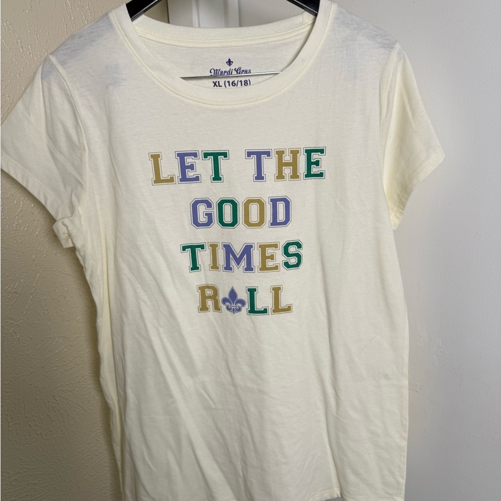 Cream Graphic Tee with Colorful Text